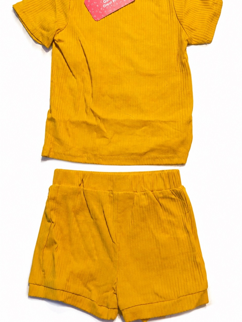 PatPat Mustard Yellow Ribbed Short Sleeve Pajama Set